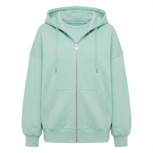 Sweat à capuche oversize décontracté pour femme, nouvelle conception très populaire, couleur unie, fermeture éclair, tendance, choix de plusieurs modèles - Product Image 1