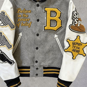 Veste bomber d'hiver à col en V de style américain personnalisée pour hommes, avec des patchs brodés, streetwear, coupe-vent, vestes pour hommes - Product Image 6