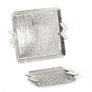 Bandeja para servir alimentos de forma cuadrada dorada de diseño de lujo, bandeja de acero inoxidable de la mejor calidad con mango de nácar para la mejor venta - Product Image 2