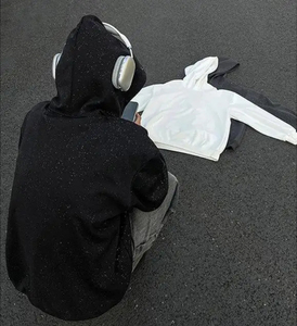 Hombres Boxy Fit Heavyweight Mezcla de algodón Streetwear Sudadera con capucha Rhinestone Zip Faded Design Custom Logo Plain Dyed Technique Winter - Product Image 4