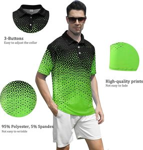 Polo de golf pour hommes, coupe sèche, évacuation de l'humidité, manches courtes 100% polyester tricoté, imprimé performant - Product Image 5