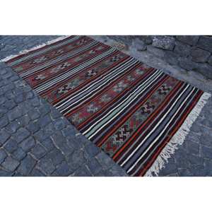 Large Vintage Turkish <b>Rug</b> Traditional Red Black 4.8ft X 8.2ft Wool Material 10mm <b>Thickness</b> Patchwork Latex Rectangle Hallway - Product Image 3