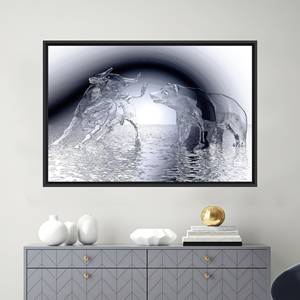 Impresión en lienzo de oso moderno: elegante arte de pared con diseño de toro y oso, 1 pieza: con marco negro - Product Image 1