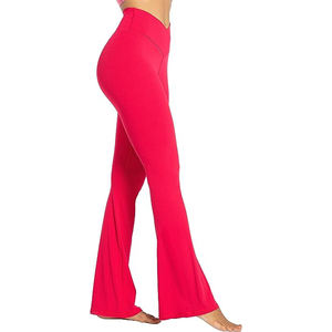 Wholesale Women Flared Yoga Pants High Waist | Ribbed Activewear <b>Leggings</b> with <b>Pocket</b> Seamless Ribbed Yoga Flare Pants - Product Image 4