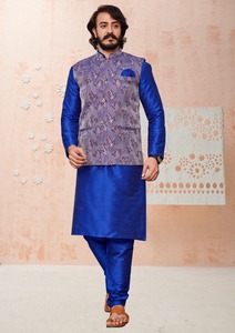 Kurta Pyjama pour hommes Vêtements pour hommes Tenues de fête Kurta Ensemble avec Koti - Product Image 4