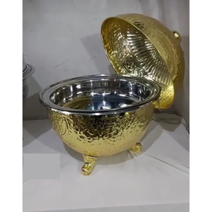 Round Restaurant Wholesale Metal Pattern Chaffing Dishes Hot Pot Dishes for Ramadan-Themed <b>Buffet</b> <b>Warmer</b> by Indian Metal World - Product Image 2