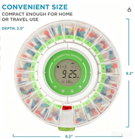 Distributeur automatique de pilules avec gobelets amovibles, 21 compartiments, 9 anneaux de dosage, rappel par alarme, écran LCD, alertes sonores et lumineuses