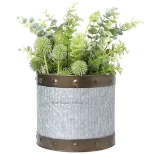 Nouveau pot de fleurs en métal fini galvanisé avec poignées pour la maison balcon patio jardinière de fleurs décorative lot de 2 - Product Image 5