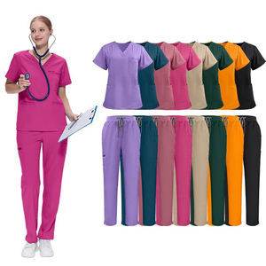 Cómodos juegos de fregado de hospital Tejido duradero Poliéster/Rayón Enfermera Trabajo médico Higo Scrub Set Manga corta Unisex Scrub Top - Product Image 1