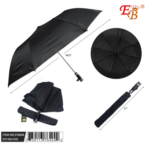 Ombrello tascabile smart nero da 49,5 pollici, 48 pezzi/cartone, materiale 190T, 8 stecche, controllo semiautomatico, pieghevole in tre parti - Product Image 1