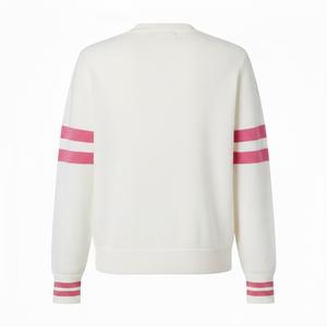 Suéter Tejido Casual Holgado para Mujer con Elemento Cuadrado y Logotipo Frontal, Cárdigan Rosa Blanco de Poliéster Antiencogimiento de Secado Rápido - Product Image 2
