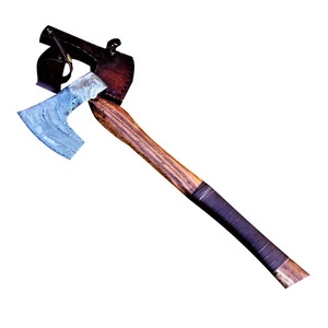 Wholesale Customized Premium Quality OEM ODM Service Hunting Axe Damascus Steel Solid blade with Wood <b>Handle</b> and Leather Sheath - Product Image 4