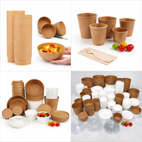 Bols à salade et à soupe en papier kraft biodégradable à paroi simple avec couvercles 8oz 16oz 32oz, contenants alimentaires jetables résistants aux fuites pour restaurants