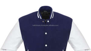 Veste universitaire unisexe bleu marine en laine avec manches en cuir blanc Broderie personnalisée Fermeture à bouton pression Stock prêt Printemps - Product Image 4