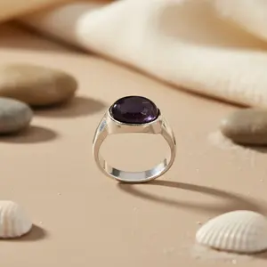 แหวนตราประทับเงินแท้ 925 ประดับพลอยอเมทิสต์ ดีไซน์ทันสมัยสำหรับผู้ชาย ชุบทอง (ทอง 18K) - Product Image 2