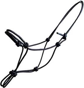 Licol de cheval réglable en cuir premium et corde de nylon - Noir Tailles S-XXL - Product Image 1