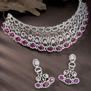 Ensemble de collier ras du cou ovale gracieux en argent sterling 925 - Product Image 1
