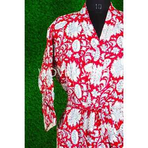 เสื้อแจ็คเก็ตกิโมโนคอวีปักลายดอกไม้สำหรับผู้หญิงผ้าคอตตอนถักยาวระบายอากาศได้ดีทำด้วยมือ - Product Image 4