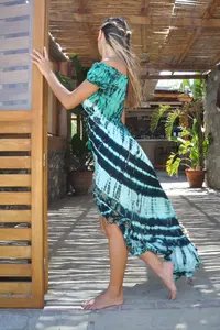 ชุดเดรสยาวมัดย้อมผ้าเรยอนสำหรับผู้หญิงชุดเดรสทรงสูงต่ำพร้อมกระดุมสำหรับงานปาร์ตี้ฤดูร้อนชายหาด - Product Image 4