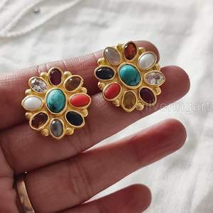 Pendientes de Botón para Mujer, Piedra Preciosa Natural Navratan, Regalo de Aniversario, Joyería Hecha a Mano para Navidad, Pendientes de Plata de Ley 925 - Product Image 5