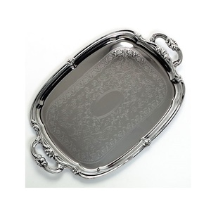 Lujosa bandeja de Metal para servir, patrón de mesa decorativo con mango de Metal, forma rectangular, niquelado para restaurante, cafetería y Club - Product Image 6