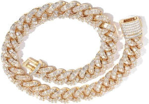 Collier chaîne cubaine de luxe sertie de pierres, plaqué or rhodié, finition or, moissanite, hip hop, cadeau de fête orthodoxe, bijoux - Product Image 4