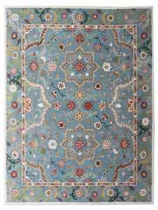 Tapis en laine tufté à la main personnalisable Motifs floraux traditionnels bleus Motifs floraux traditionnels tuftés à la main abstraits - Product Image 6