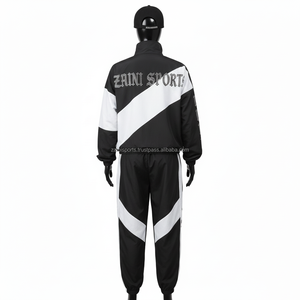 Conjunto de Chaqueta Cortavientos de Nailon Premium para Mujer, 130 GSM, Paneles en Contraste Blanco y Negro, Logotipo Personalizado, Detalles de Pedrería, Talla Grande - Product Image 2