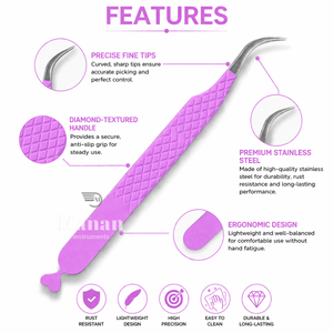 Pince à cils courbée pour extensions de cils, outil de précision à pointe en fibre, en acier inoxydable antidérapant pour volume et éventail - Product Image 2