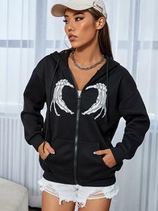 Vente en gros de sweat à capuche zippé épais pour femmes avec poches latérales et manches longues - Product Image 4