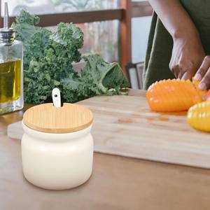 Tarro de cerámica con tapa de bambú y soporte para cuchara, contenedor hermético para cocina, organizador duradero y apto para alimentos para encimera - Product Image 4