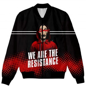 เสื้อแจ็คเก็ตบอมเบอร์แบบสั่งทำสำหรับผู้ชาย พิมพ์ลายเต็มตัว ผ้าโพลีเอสเตอร์ เสื้อแจ็คเก็ตวาร์ซิตี้ ผลิตแบบ OEM - Product Image 3