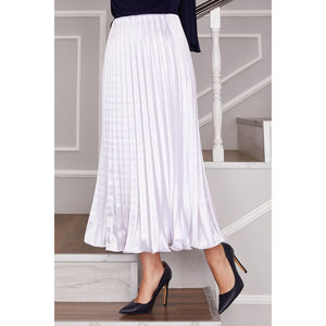 Falda Lápiz y Cruzada de Lino Blanco Satinado, Transpirable y Brillante, Bordada e Impresa en Nailon, Talla XS para Primavera - Product Image 2