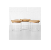 Pot transparent le plus populaire Conteneur de stockage de cuisine Bouteilles en verre avec couvercle en bois Nouveau style de conteneur de stockage Pot