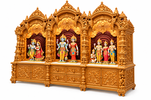 Mandir Swaminarayan Doré de Grande Taille pour Salle de Pooja, Unité de Temple Indien du Sud en Bois Fabriquée sur Mesure, Temple Hindou en Bois pour la Prière, USA - Product Image 2
