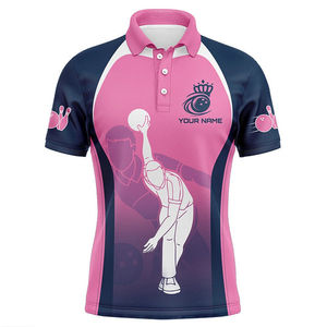 New High Quality Printed Personalized Anti-Bacterial Waterproof <b>Bowling</b> Polo <b>Shirts</b> for Men 100% Polyester Custom Team Bowlers - Product Image 3