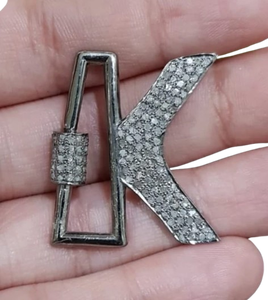 K Mosquetón Inicial 925 Plata Esterlina Pave Diamante Hecho A Mano Diseñador 30MM - Product Image 3