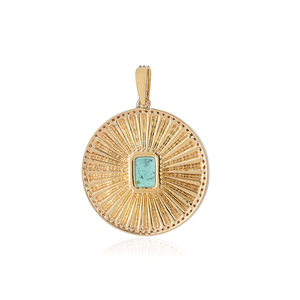 Esmeralda piedra preciosa pavé diamante 14K oro amarillo hecho a mano colgante redondo joyería al por mayor - Product Image 5