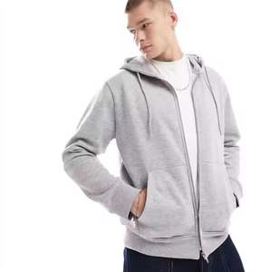 Sudadera con capucha y cremallera completa en relieve personalizada para hombre, ropa de calle de talla grande térmica de lana pesada con estilo para el invierno - Product Image 1