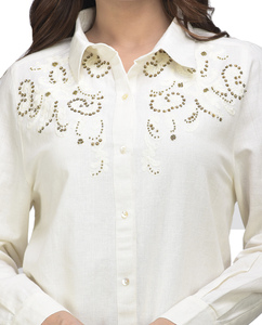 Túnica bordada Bohemia informal con botones para mujer, 100% algodón orgánico, patrón cosido Vintage, transpirable para oficina - Product Image 5