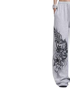 Customized Grey Angel Face Graphic Wide Leg Sweatpants <b>For</b> Men <b>Women</b> Oversized Streetwear Loose Fit <b>Fleece</b> Jogger Pants Fashion - Product Image 3