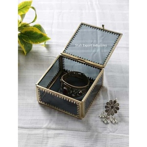 Caja de almacenamiento decorativa cuadrada de Metal y vidrio de lujo, accesorios para el hogar, joyero para Mini caja de vidrio de Color negro - Product Image 2