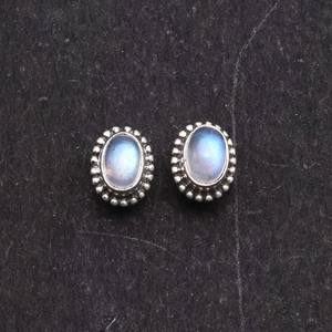 Wholesale Natural Blue <b>Moonstone</b> 4x6 mm Solid 925 Sterling Silver Bezel Setting Minimalist Stud <b>Earrings</b> Handmade Filigree - Product Image 5