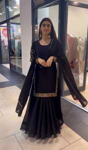 Prêt à porter Chinon soie broderie Salwar costume pour mariage porter vrai Chinon avant et arrière travail Palazzo ensemble - Product Image 5