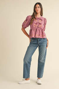 Blusa Bohemia Floral Vintage para Mujer, 100% Algodón Orgánico, Top con Peplum, Mangas Abullonadas, Lazo, Bordado, Ecológica y Transpirable - Product Image 5