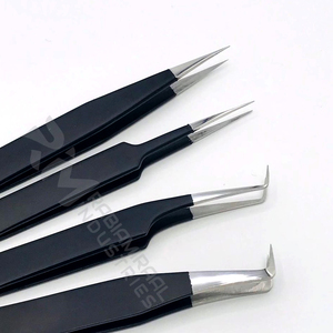 RMI pince à cils personnalisée pince à épiler enduite de poudre noire avec points de couleur argentée poignée tous les types de pince à épiler à 90 degrés - Product Image 1