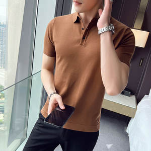 Novedad de verano 2023 para hombre, camiseta Polo de punto ajustada con cuello elástico, Top de manga corta con cuello levantado, ropa informal para invierno - Product Image 6