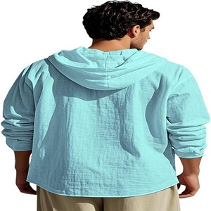 Chemise à manches longues à capuche boutonnée/à cordon de serrage, couleur personnalisée, coupe classique pour homme - Product Image 2
