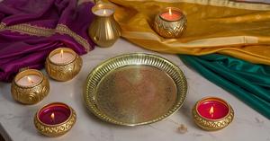 Plaque de puja en laiton doré 8 pouces-Design de fleurs Aarti Pujan Thali Prashad Chandan Articles pour mariage Ramadan Diwali Pujan - Product Image 4