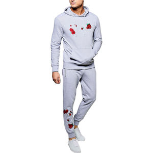 Survêtement de sport en molleton 100% coton brodé à deux pièces décontracté à capuche pour homme pour l'hiver - Product Image 2